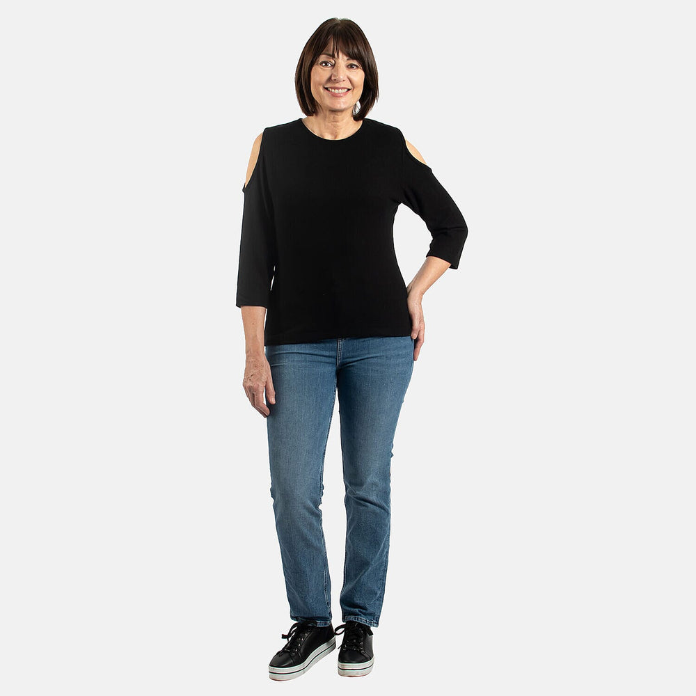TAMSY Cold Shoulder Top (Size M, 12-14) - Black