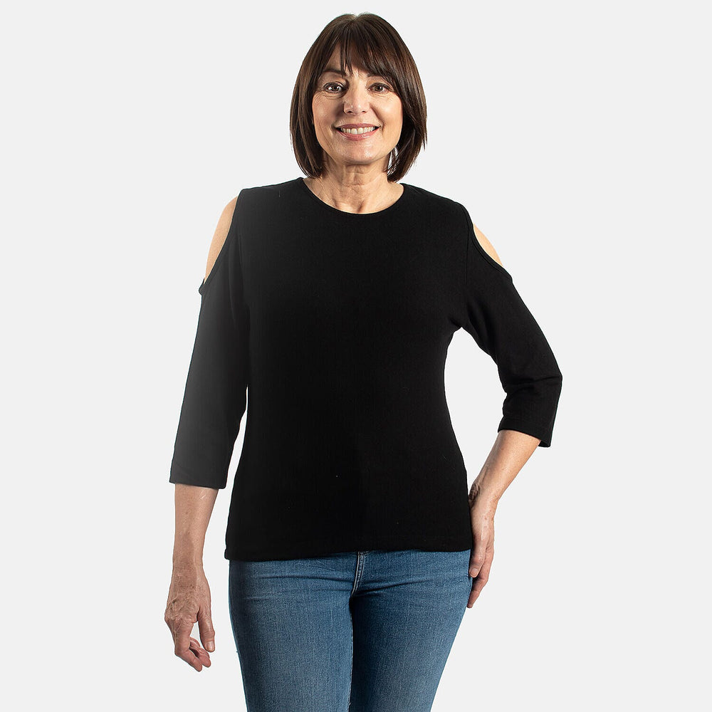 TAMSY Cold Shoulder Top (Size XL, 20-22) - Black
