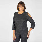 TAMSY Cold Shoulder Top (Size XL, 20-22) - Charcoal