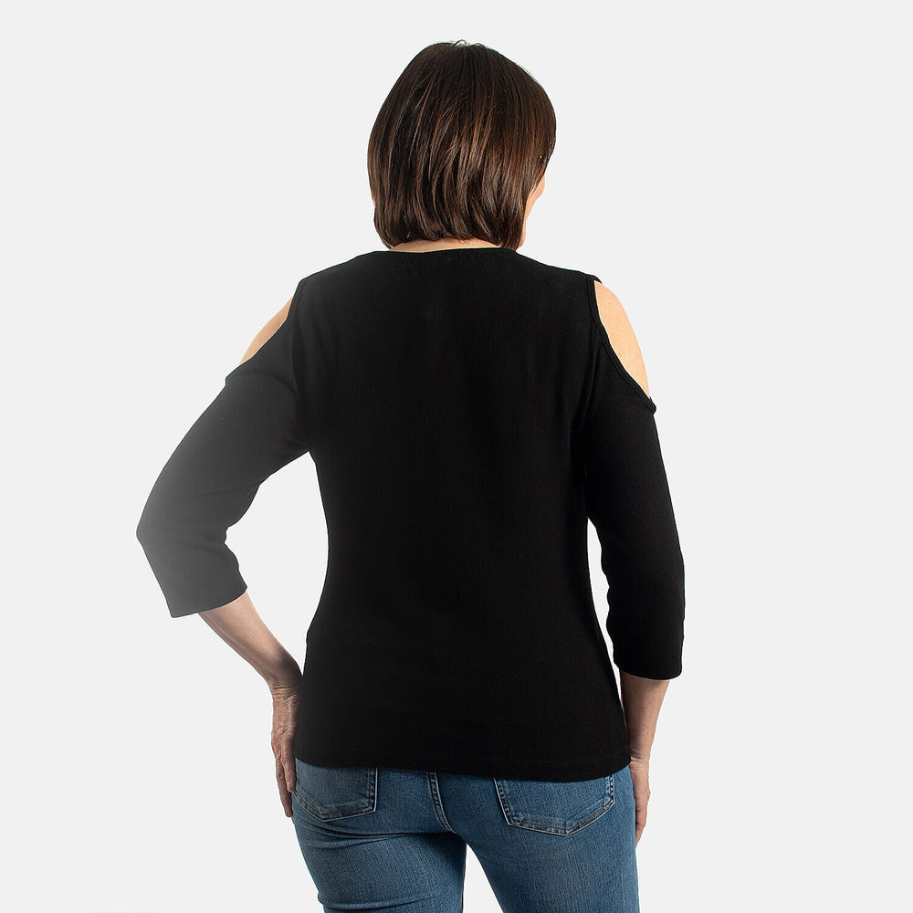TAMSY Cold Shoulder Top (Size XXL, 24-26) - Black