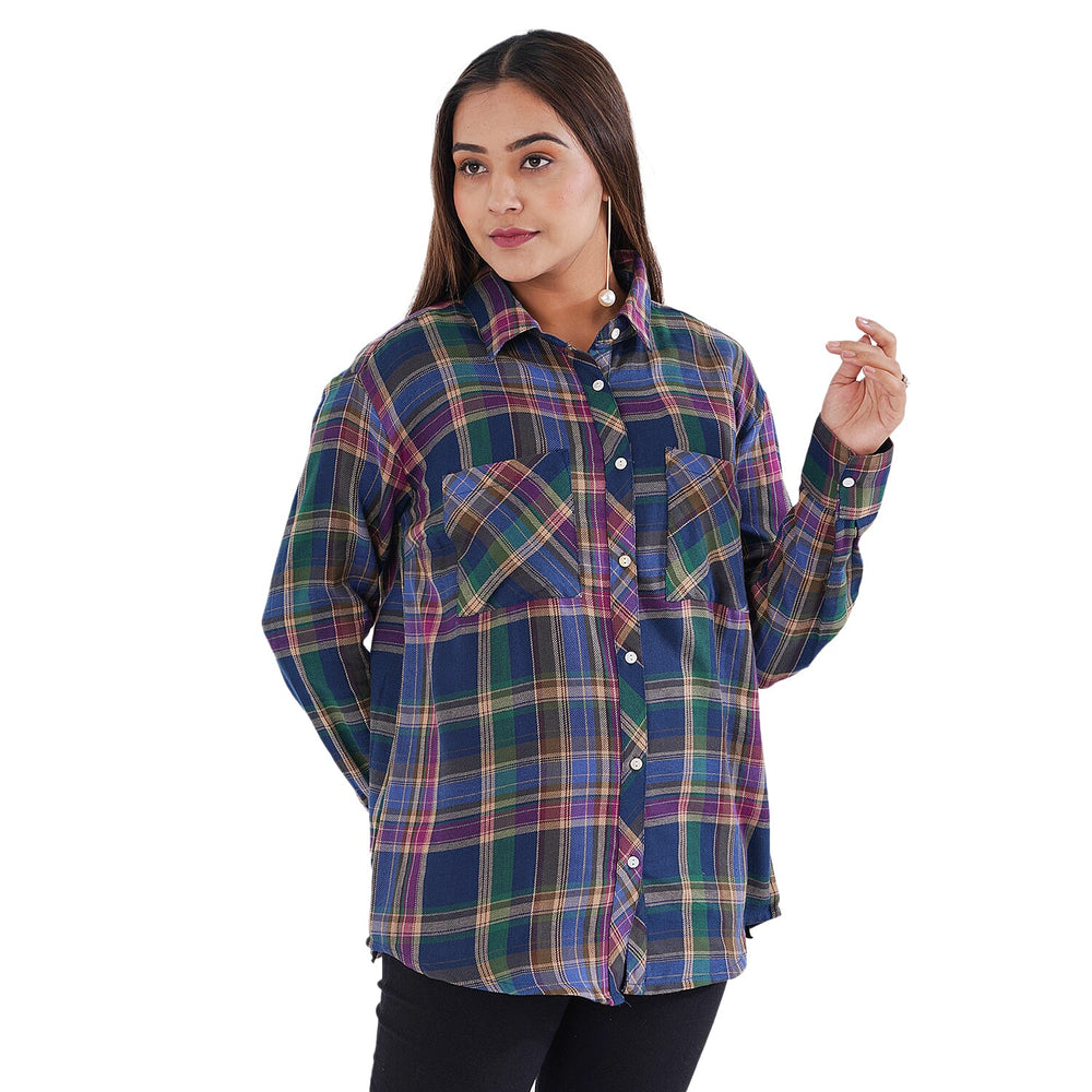 TAMSY 100% Viscose Check Shirt (Size L) - Multi