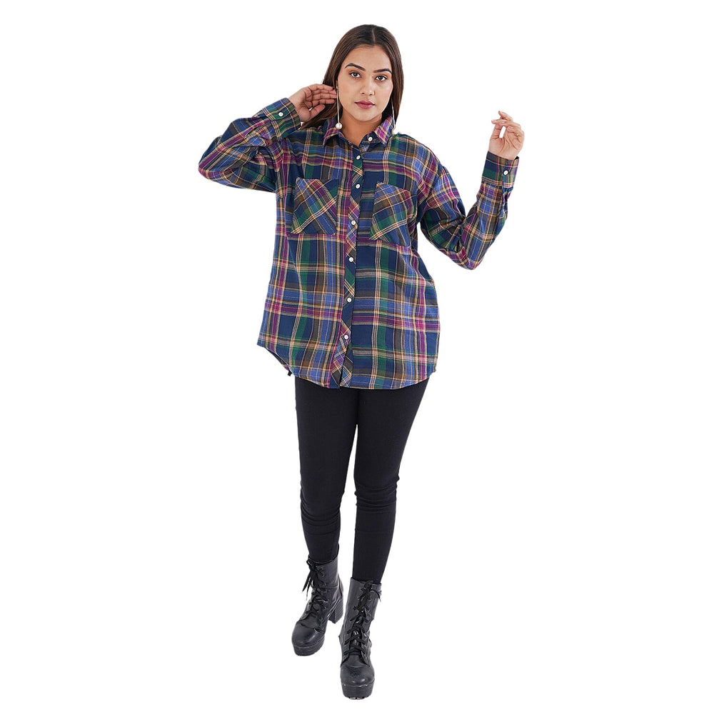 TAMSY 100% Viscose Check Shirt (Size L) - Multi
