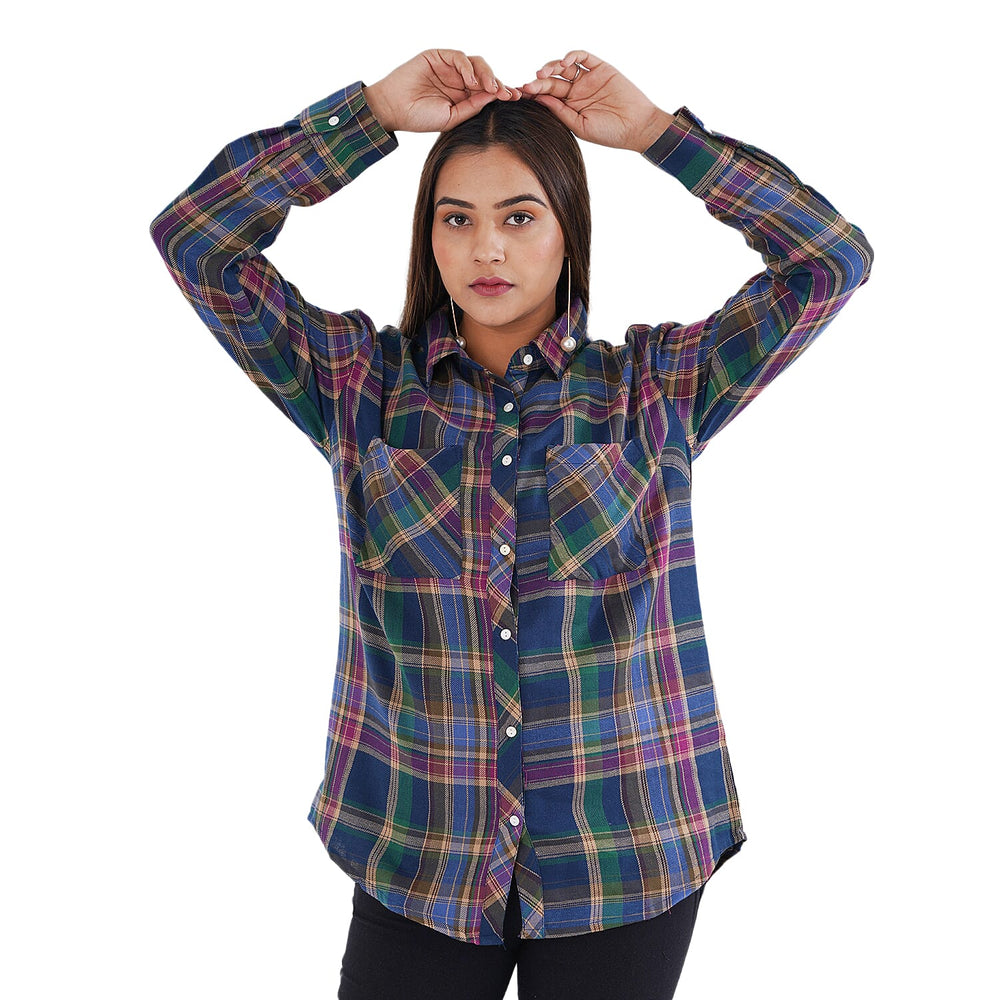 TAMSY 100% Viscose Check Shirt (Size L) - Multi