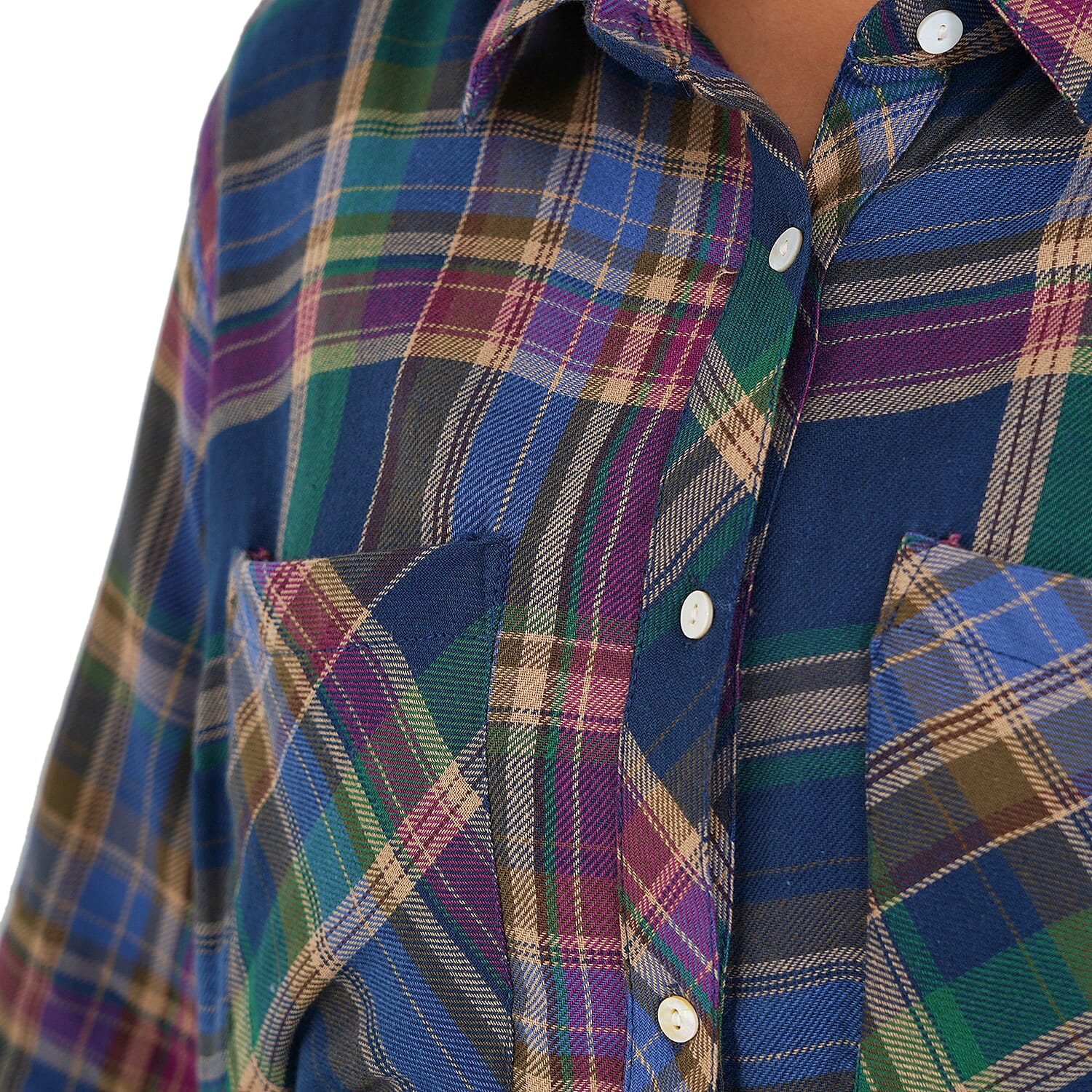 TAMSY 100% Viscose Check Shirt (Size L) - Multi