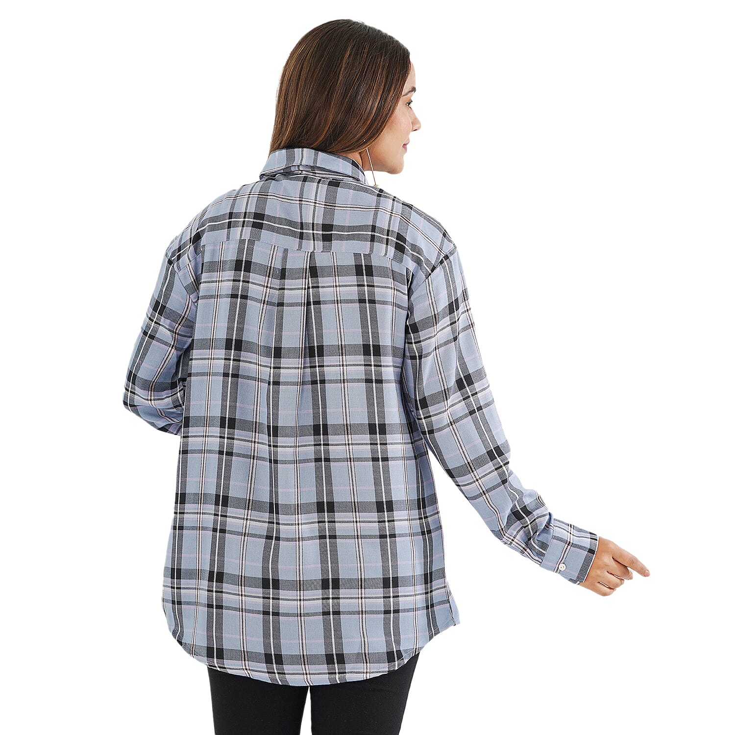 TAMSY 100% Viscose Check Shirt (Size M) - Light Blue
