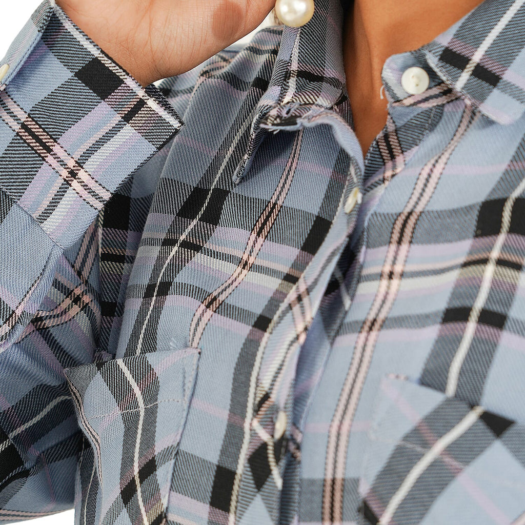 TAMSY 100% Viscose Check Shirt (Size M) - Light Blue