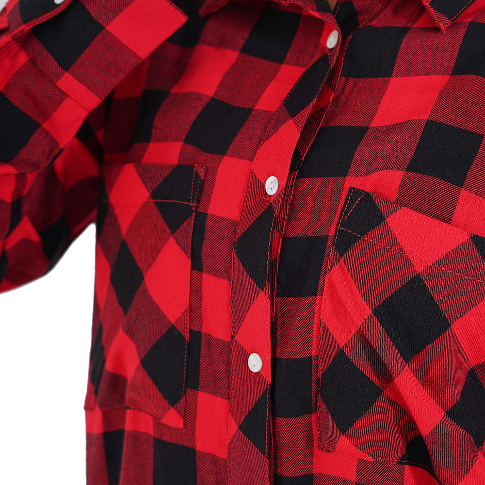 TAMSY 100% Viscose Check Shirt (Size L) - Red