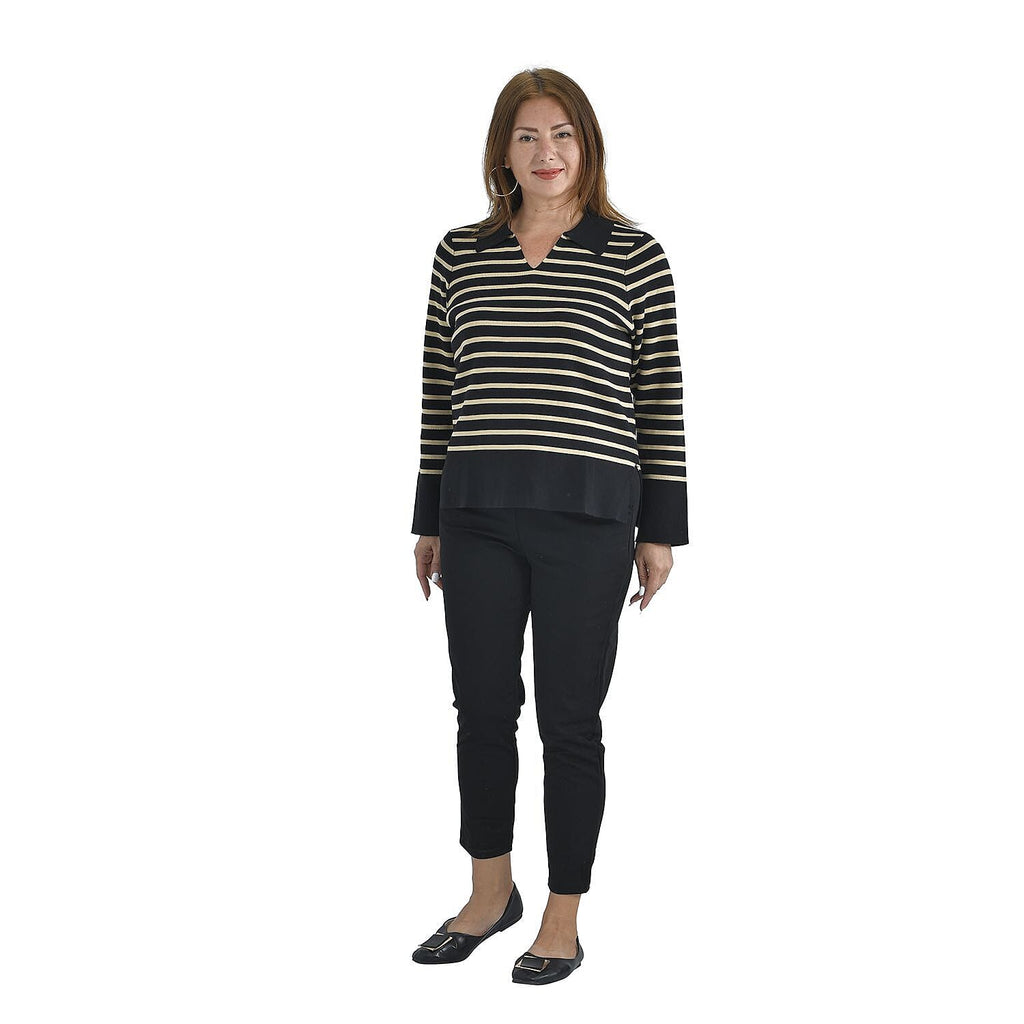 TAMSY Cotton Blend Stripe Knit Jumper (Size S,8-10) - Black & Beige