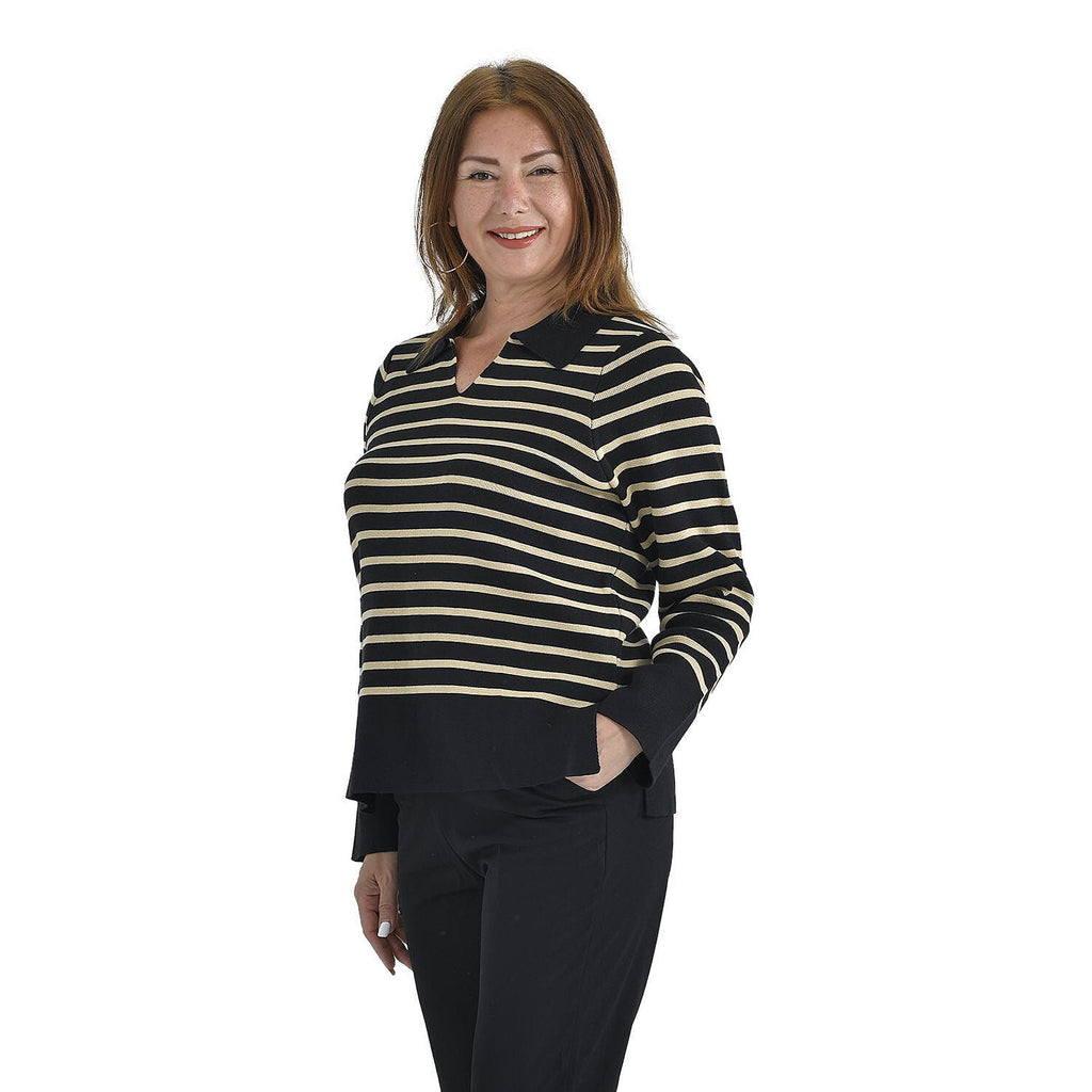 TAMSY Cotton Blend Stripe Knit Jumper (Size S,8-10) - Black & Beige