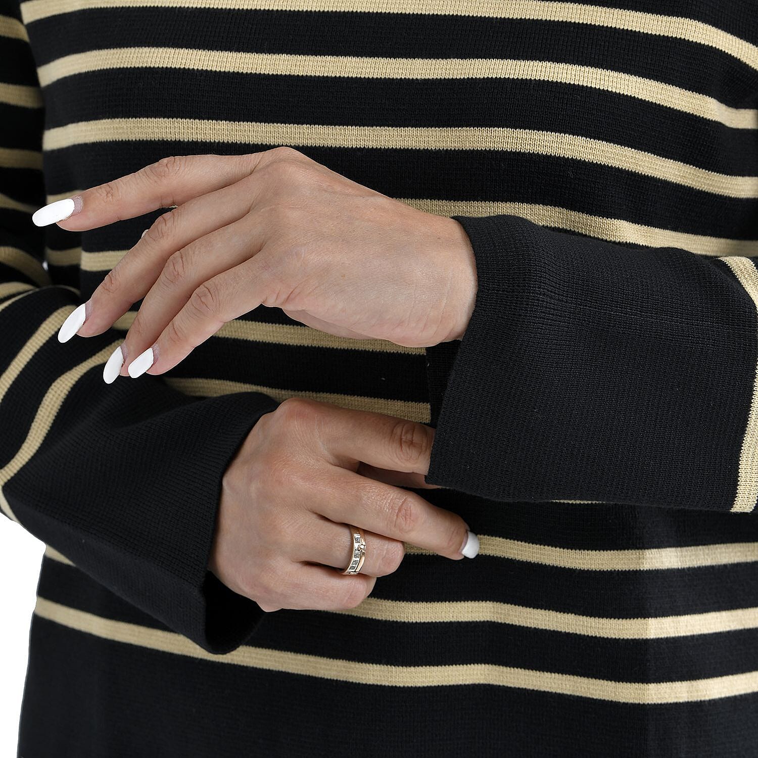 TAMSY Cotton Blend Stripe Knit Jumper (Size S,8-10) - Black & Beige