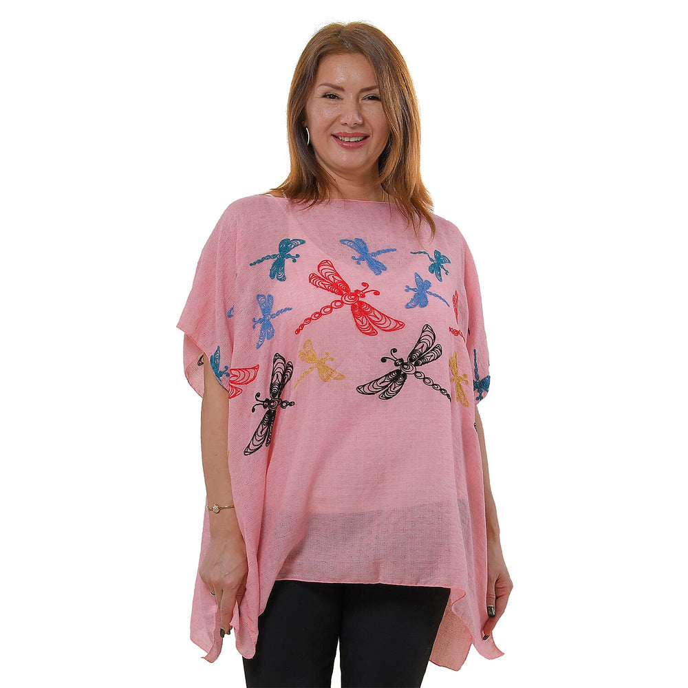 Tamsy Floral Embroidery Kaftan (One Size) - Light Pink