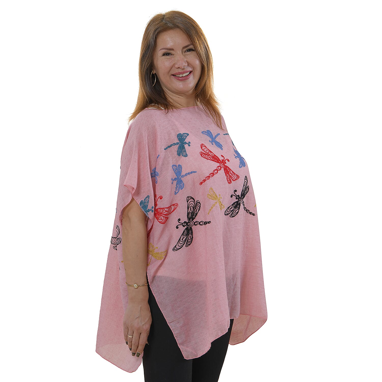 Tamsy Floral Embroidery Kaftan (One Size) - Light Pink