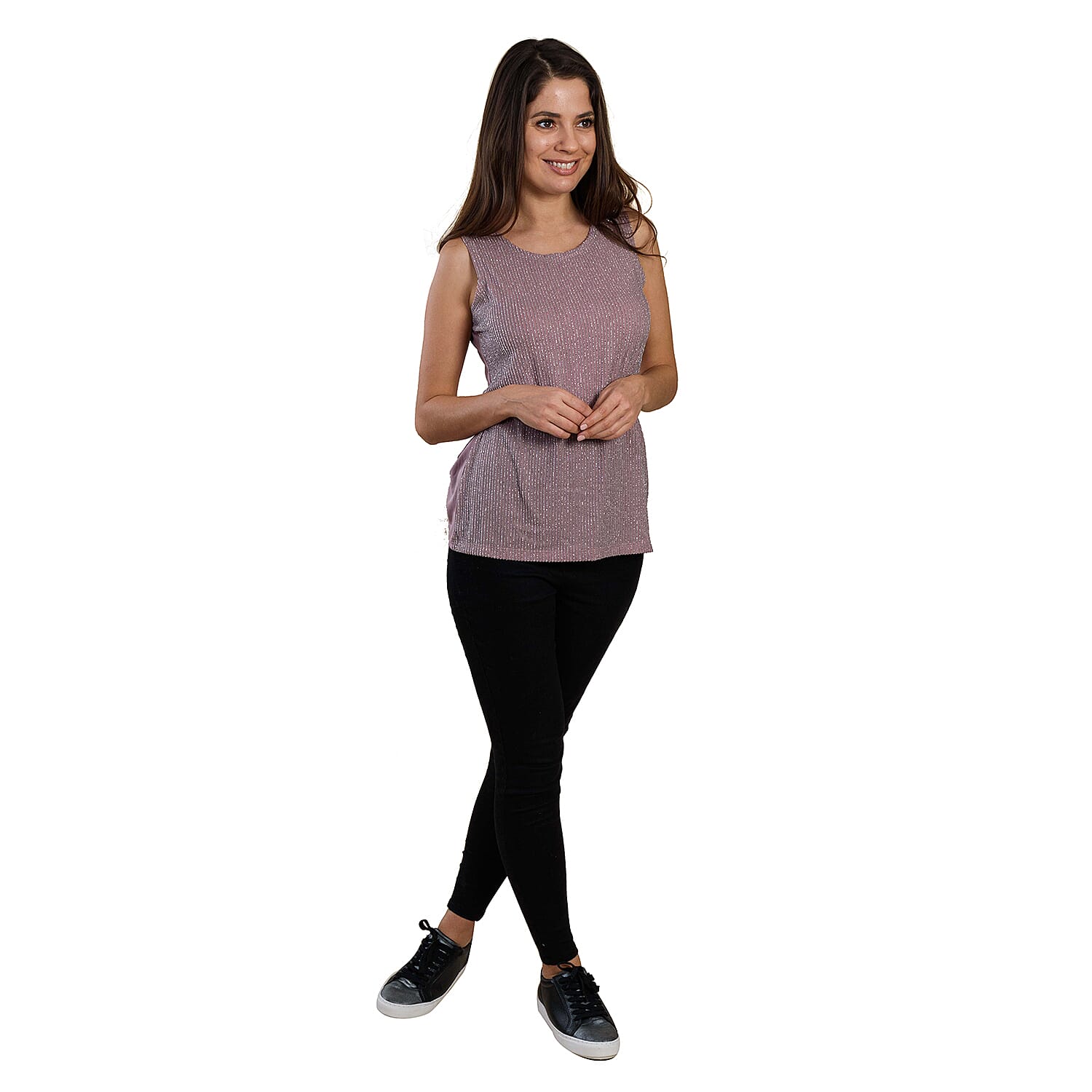 TAMSY Embellished Sleeveless Top (Size M 12-14) - Blush Pink - Silver