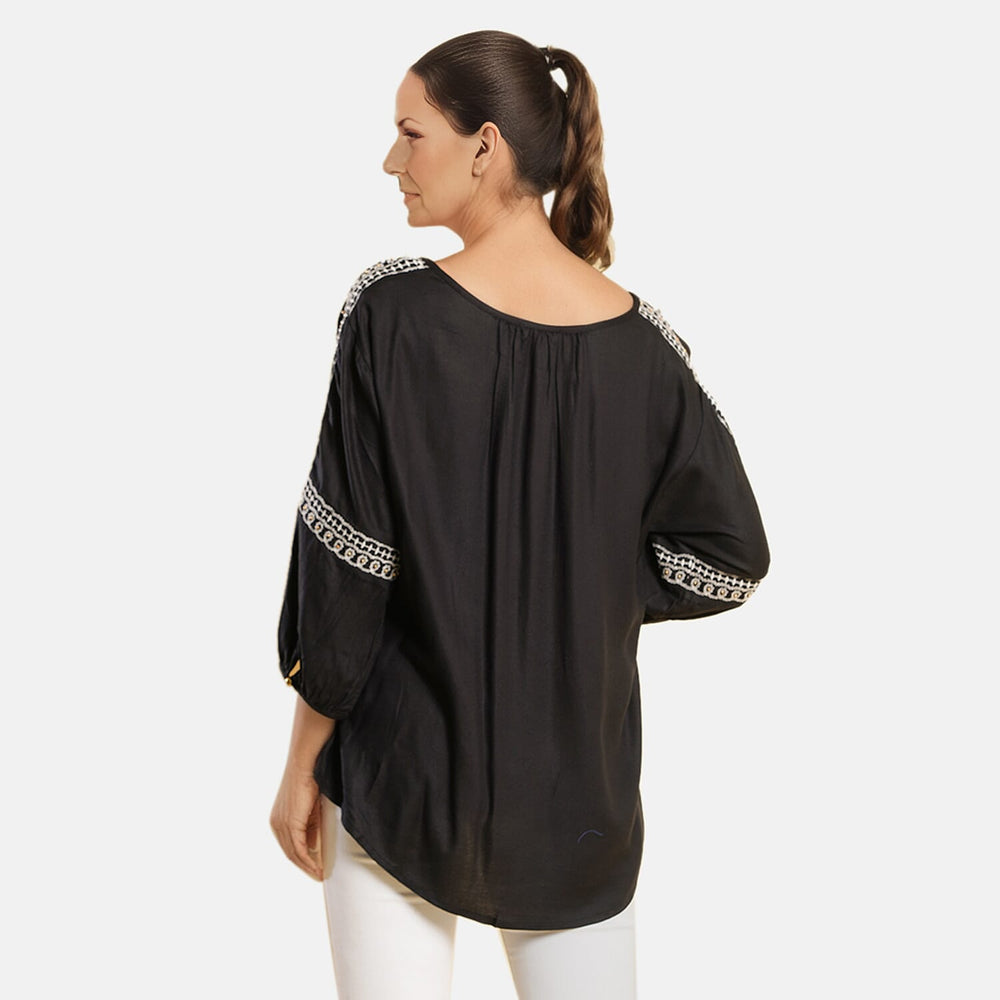 TAMSY Embroidered Top (Size L, 16-18) - Black