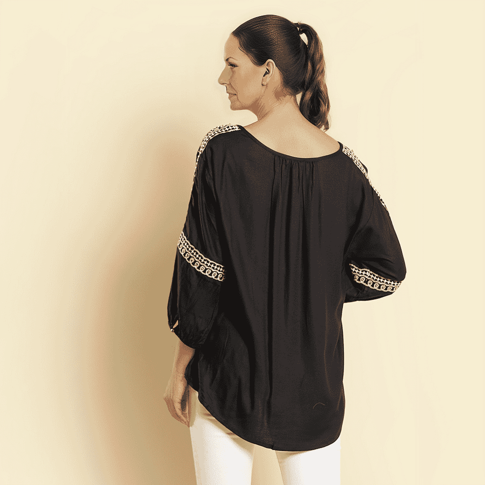 TAMSY Embroidered Top (Size L, 16-18) - Black