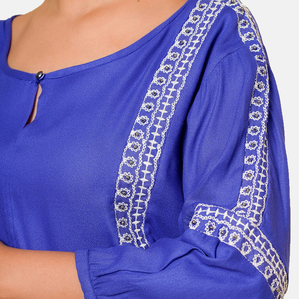 TAMSY Embroidered Top (Size L, 16-18) - Blue