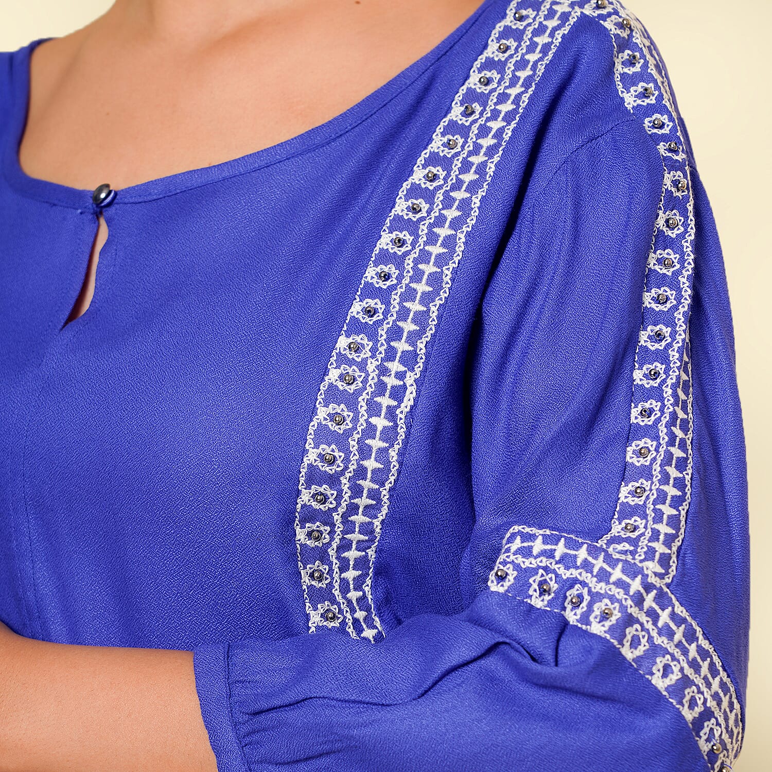 TAMSY Embroidered Top (Size XL, 20-22) - Blue