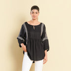 TAMSY Embroidered Top (Size XXL, 24-26) - Black