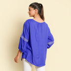 TAMSY Embroidered Top (Size XXL, 24-26) - Blue