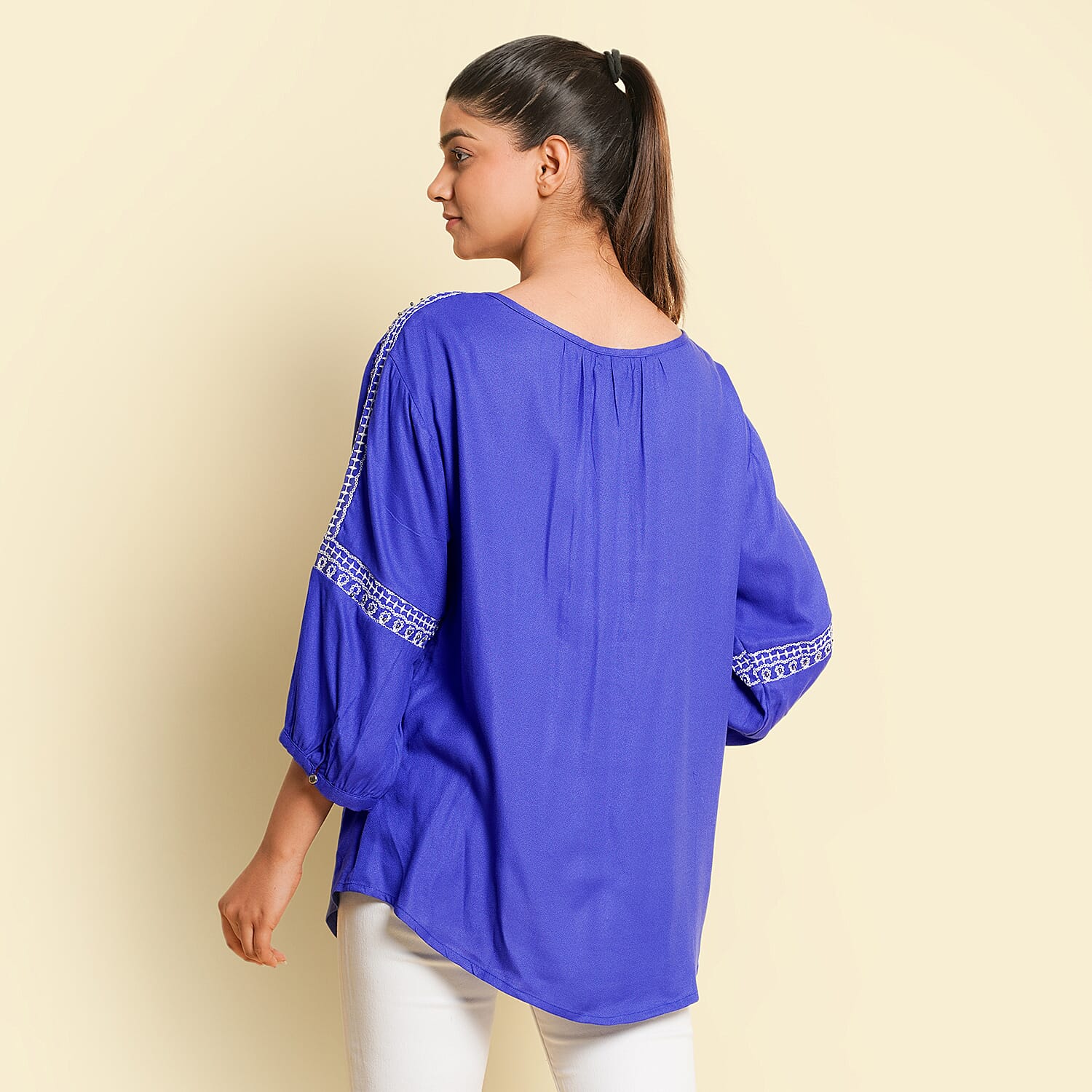TAMSY Embroidered Top (Size XXL, 24-26) - Blue
