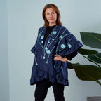 TAMSY Circular and Line Embroidered Kimono (Size 95x83 Cm) - Navy & Green