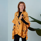 TAMSY Circular and Line Embroidered Kimono (Size 95x83 Cm) - Yellow & Navy
