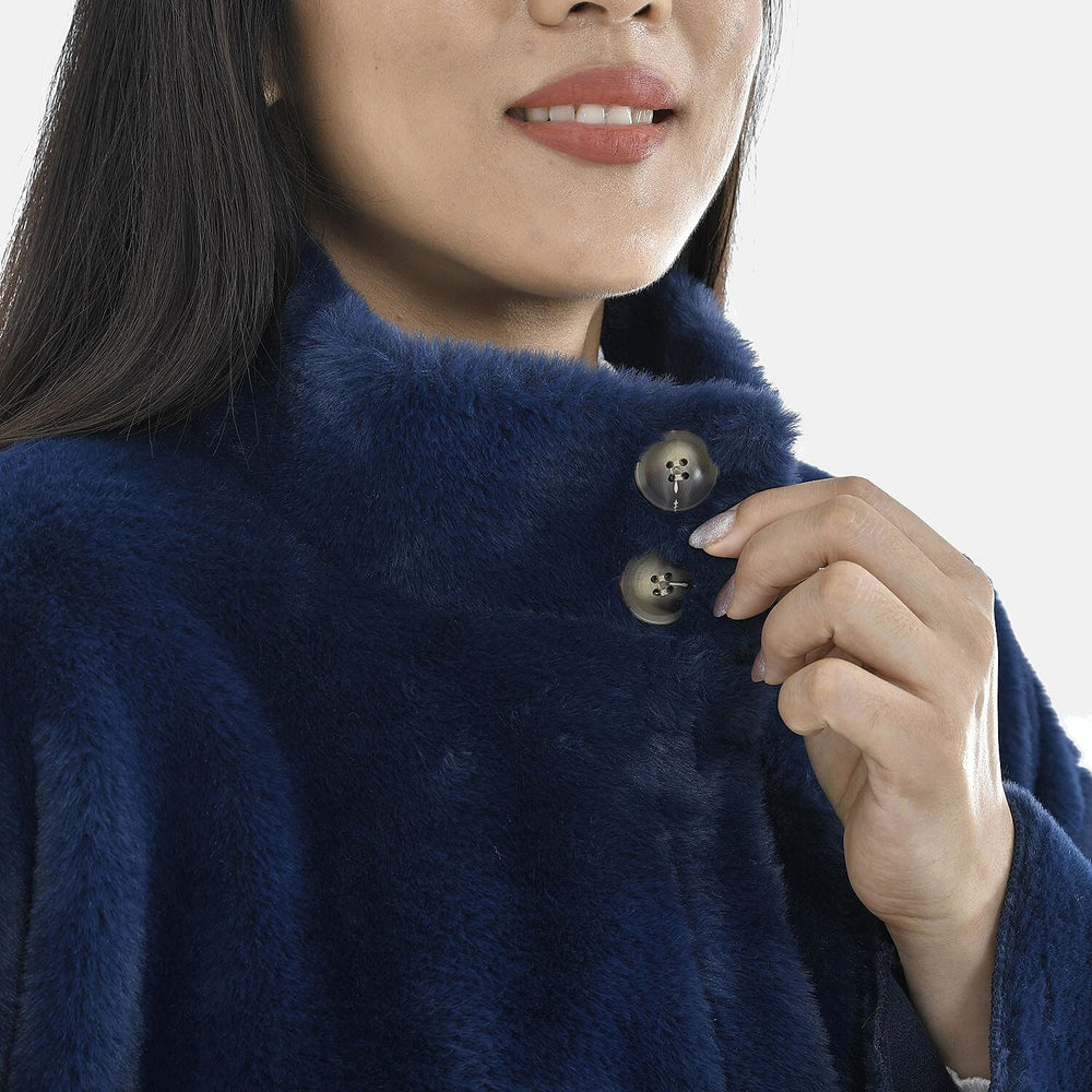 TAMSY Faux Fur Long Sleeves Coat with High Neck (Size M,12-14) - Dark Blue