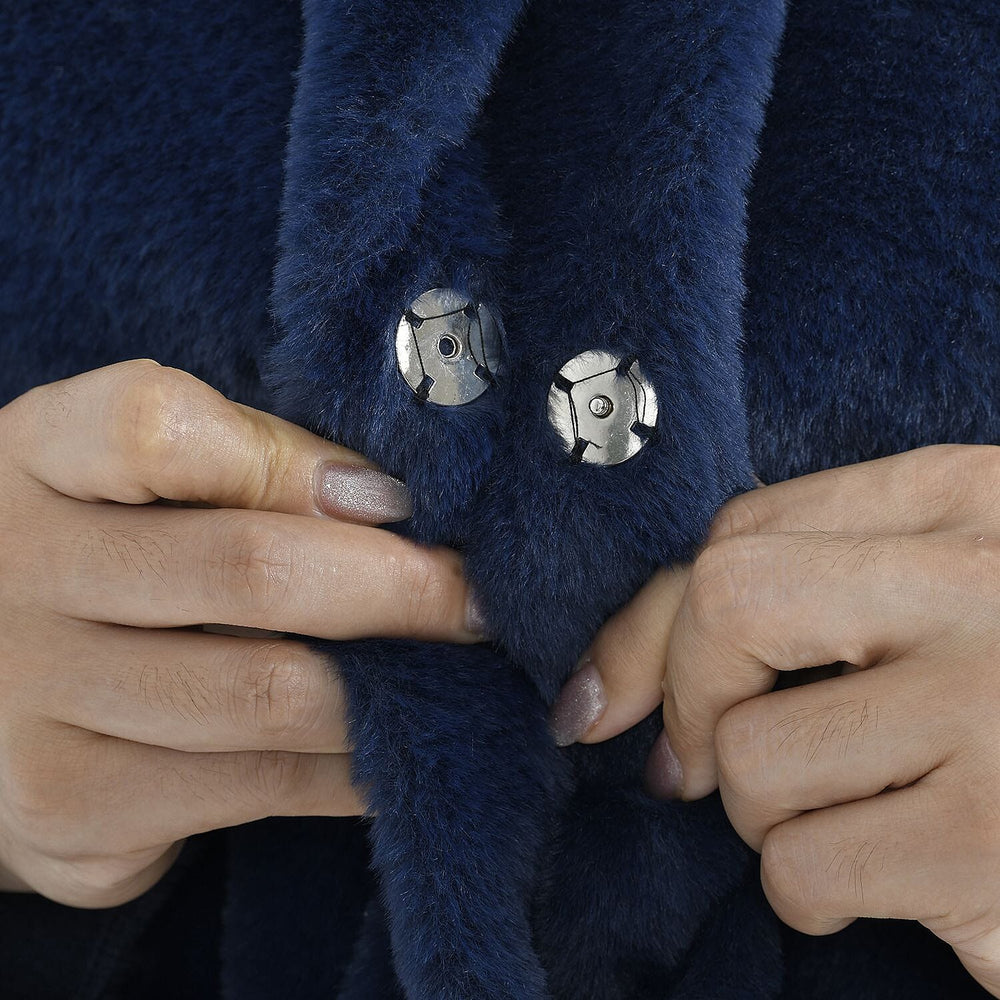 TAMSY Faux Fur Long Sleeves Coat with High Neck (Size M,12-14) - Dark Blue