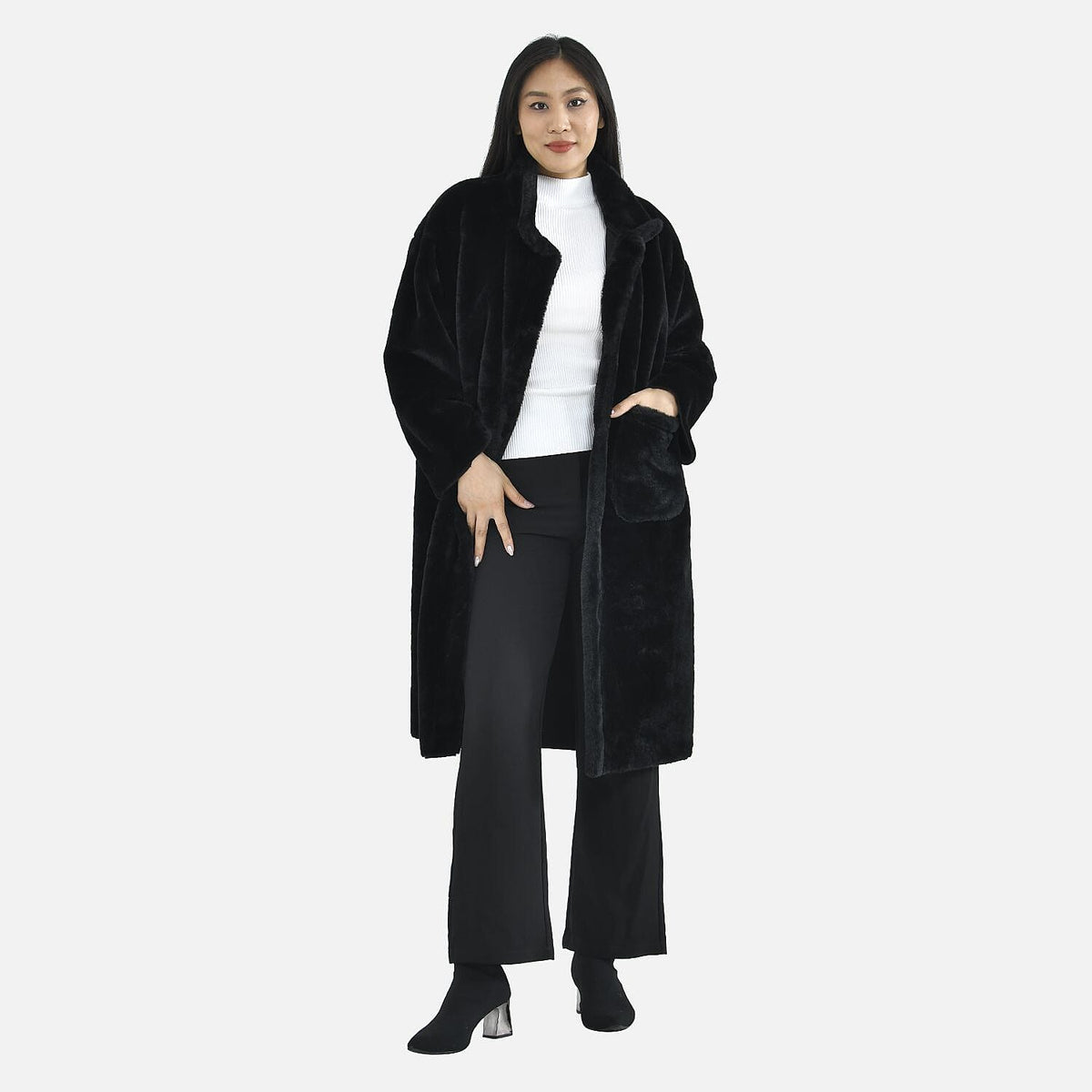 TAMSY Faux Fur Long Sleeves Coat with High Neck (Size S