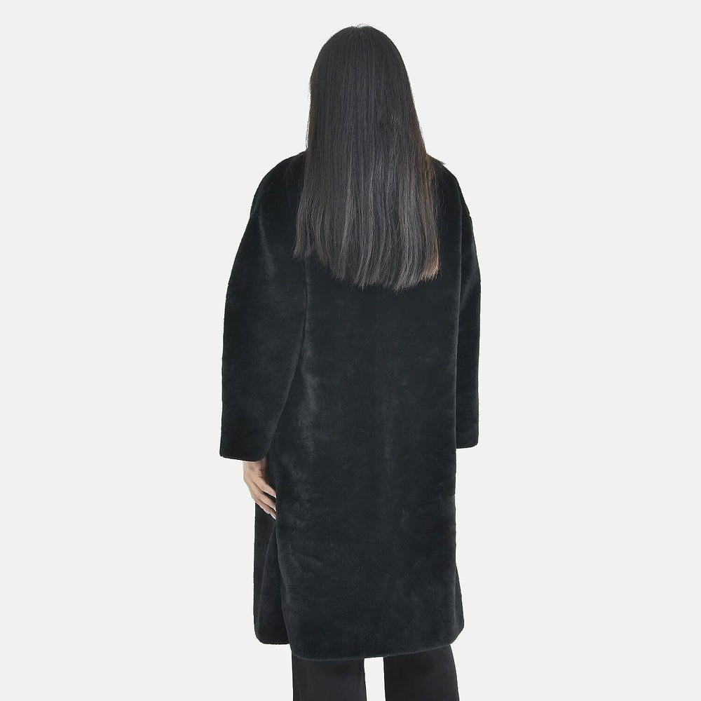 TAMSY Faux Fur Long Sleeves Coat with High Neck (Size XL,20-22) - Black