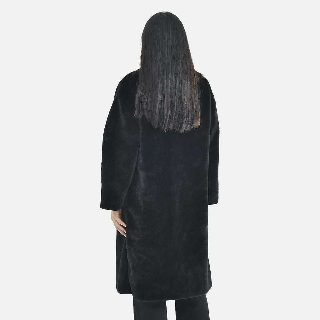 TAMSY Faux Fur Long Sleeves Coat with High Neck (Size XXL,24-26) - Black