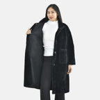 TAMSY Faux Fur Long Sleeves Coat with High Neck (Size XXL,24-26) - Black