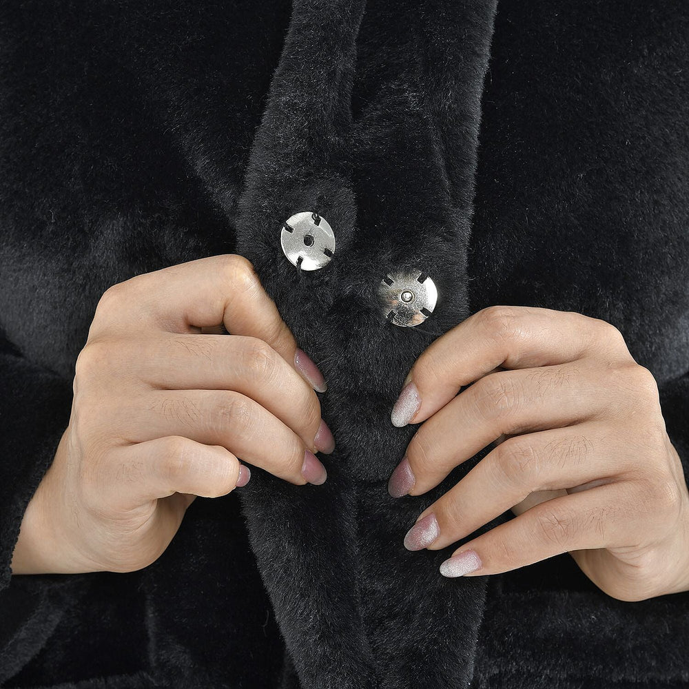 TAMSY Faux Fur Long Sleeves Coat with High Neck (Size XXL,24-26) - Black