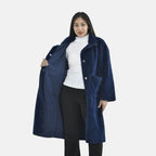 TAMSY Faux Fur Long Sleeves Coat with High Neck (Size XXL,24-26) - Dark Blue