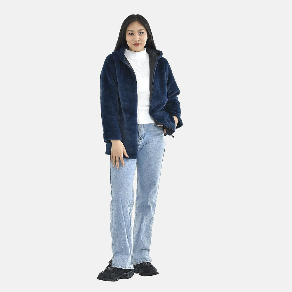Tamsy Faux Fur Hoodie (Size M,12-14) - Navy