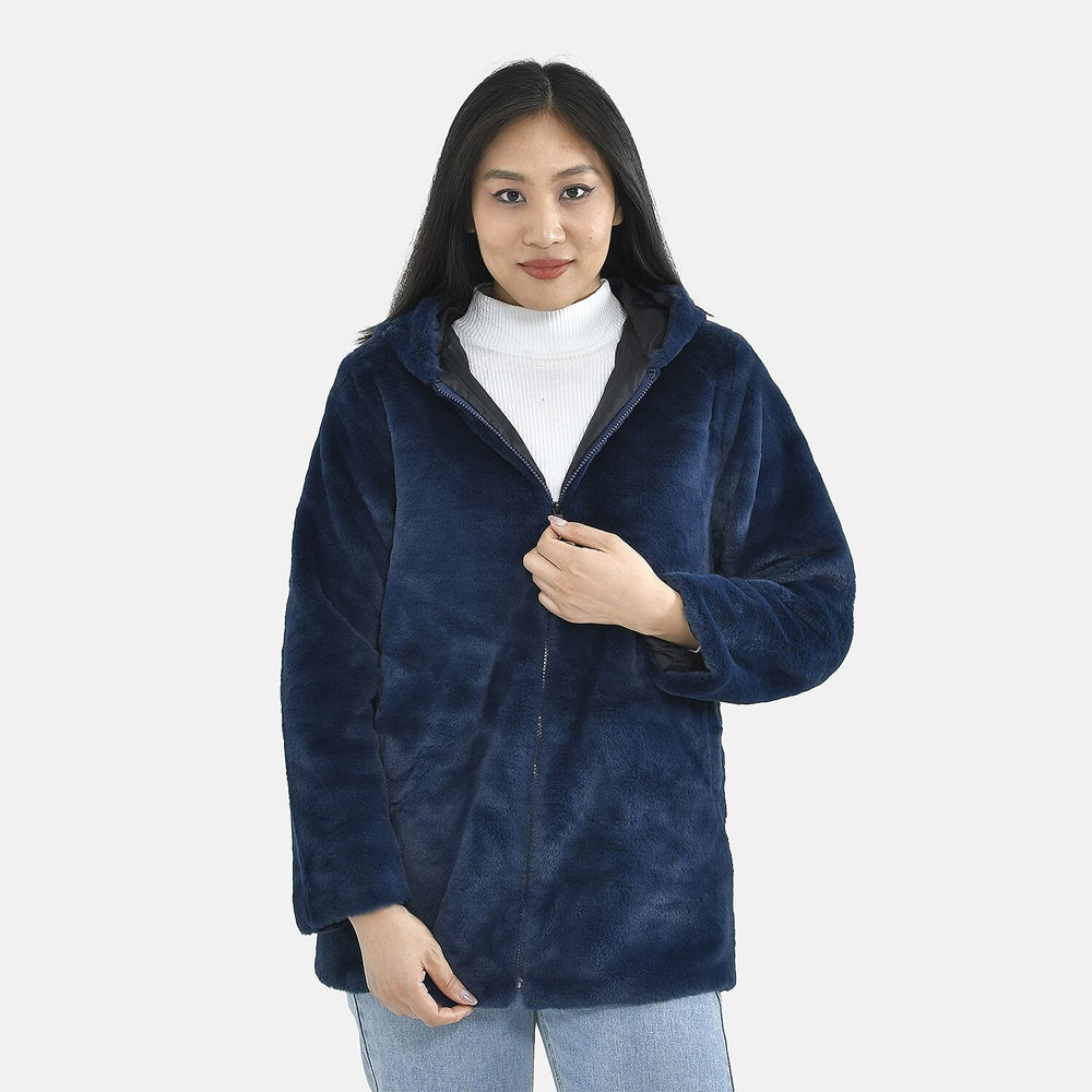 Tamsy Faux Fur Hoodie (Size M,12-14) - Navy