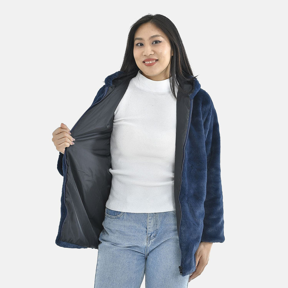 Tamsy Faux Fur Hoodie (Size M,12-14) - Navy