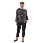 TAMSY 100% Viscose Floral Pattern Collar Blouse (Size M,12-14) - Black