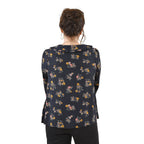 TAMSY 100% Viscose Floral Pattern Collar Blouse (Size M,12-14) - Black