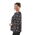 TAMSY 100% Viscose Floral Pattern Collar Blouse (Size M,12-14) - Black