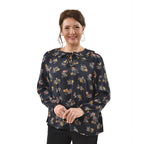 TAMSY 100% Viscose Floral Pattern Collar Blouse (Size M,12-14) - Black