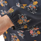 TAMSY 100% Viscose Floral Pattern Collar Blouse (Size M,12-14) - Black