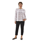 TAMSY 100% Viscose Floral Pattern Collar Blouse (Size S,8-10) - White