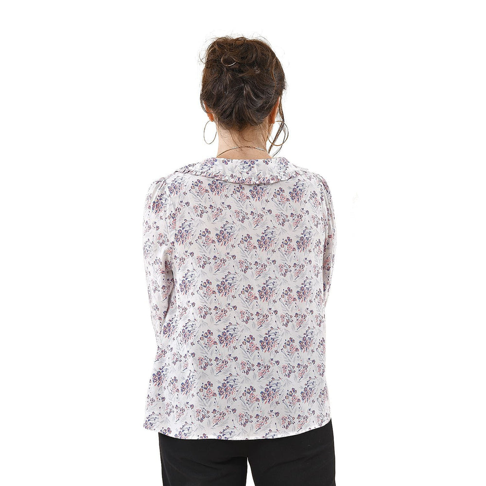 TAMSY 100% Viscose Floral Pattern Collar Blouse (Size S,8-10) - White