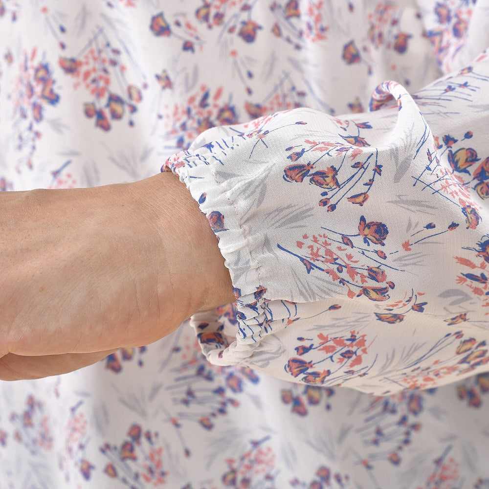 TAMSY 100% Viscose Floral Pattern Collar Blouse (Size S,8-10) - White