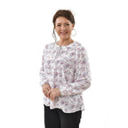 TAMSY 100% Viscose Floral Pattern Collar Blouse (Size L,16-18) - White