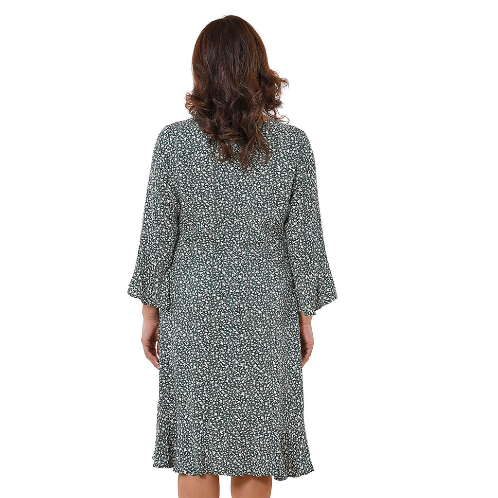 TAMSY 100% Viscose Floral Pattern Dress (Size M, 12-14) - Teal Green