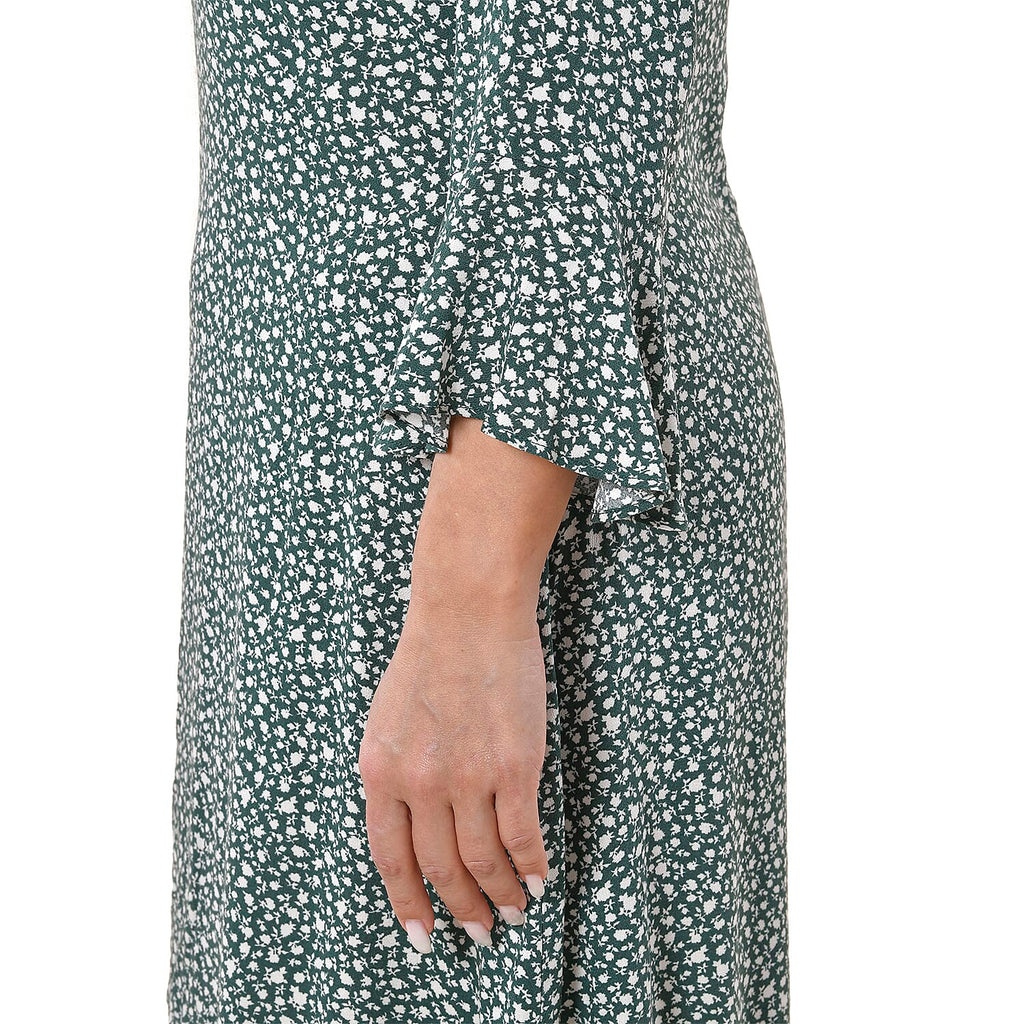 TAMSY 100% Viscose Floral Pattern Dress (Size M, 12-14) - Teal Green