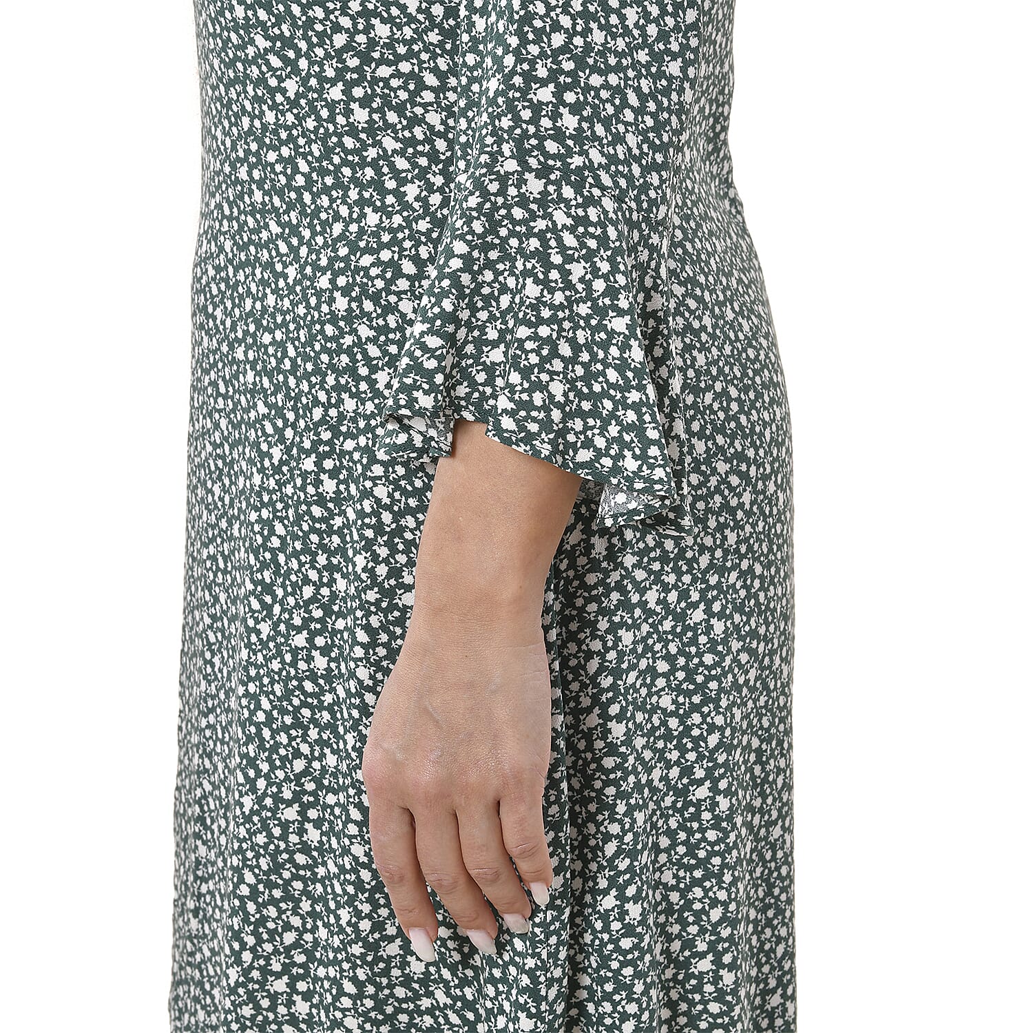 TAMSY 100% Viscose Floral Pattern Dress (Size M, 12-14) - Teal Green