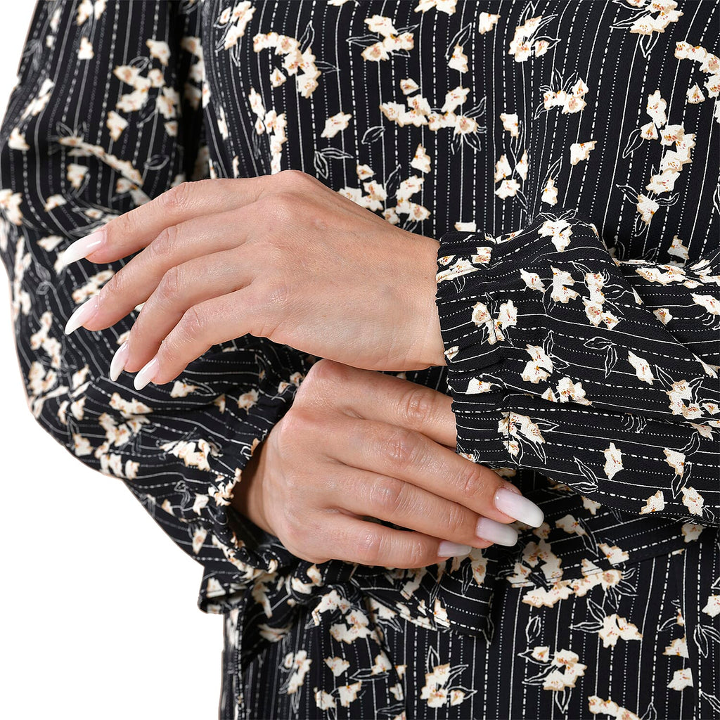 TAMSY 100% Viscose Floral Pattern Dress (Size M, 12-14) - Black